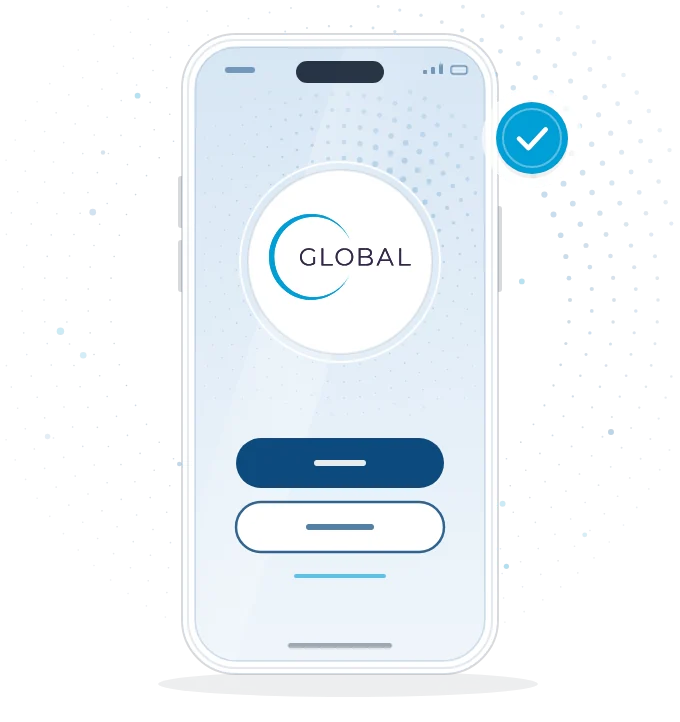 Celular con la pantalla de entrada de la aplicación de Global